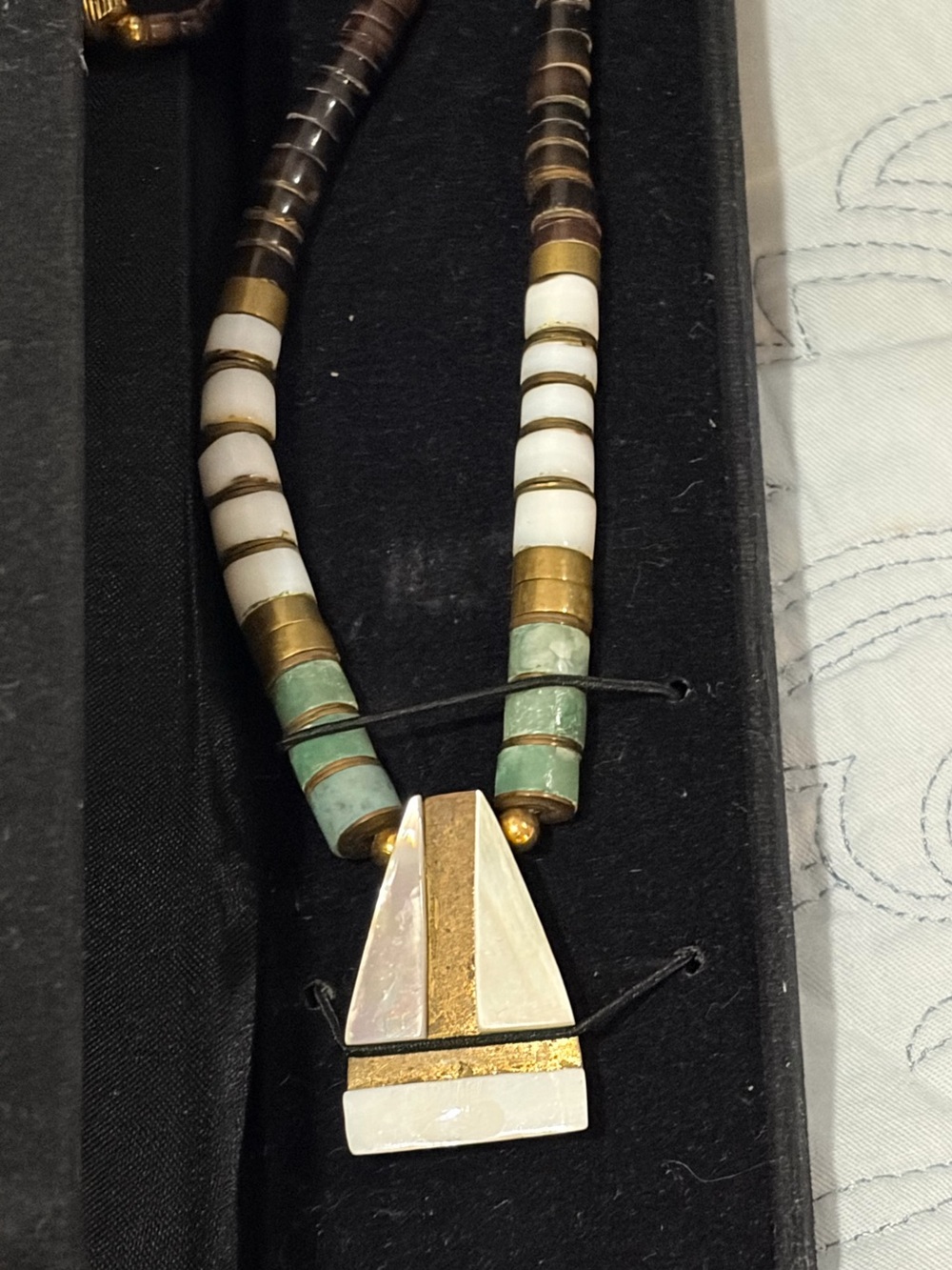 Vintage Santo Domingo Heishi Layered MOP/Brass/Southwestern PreOWned Necklace